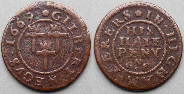 Higham Ferrers, Gilbert Negus 1669 halfpenny Higham Ferrers, Gilbert Negus 1669 halfpenny